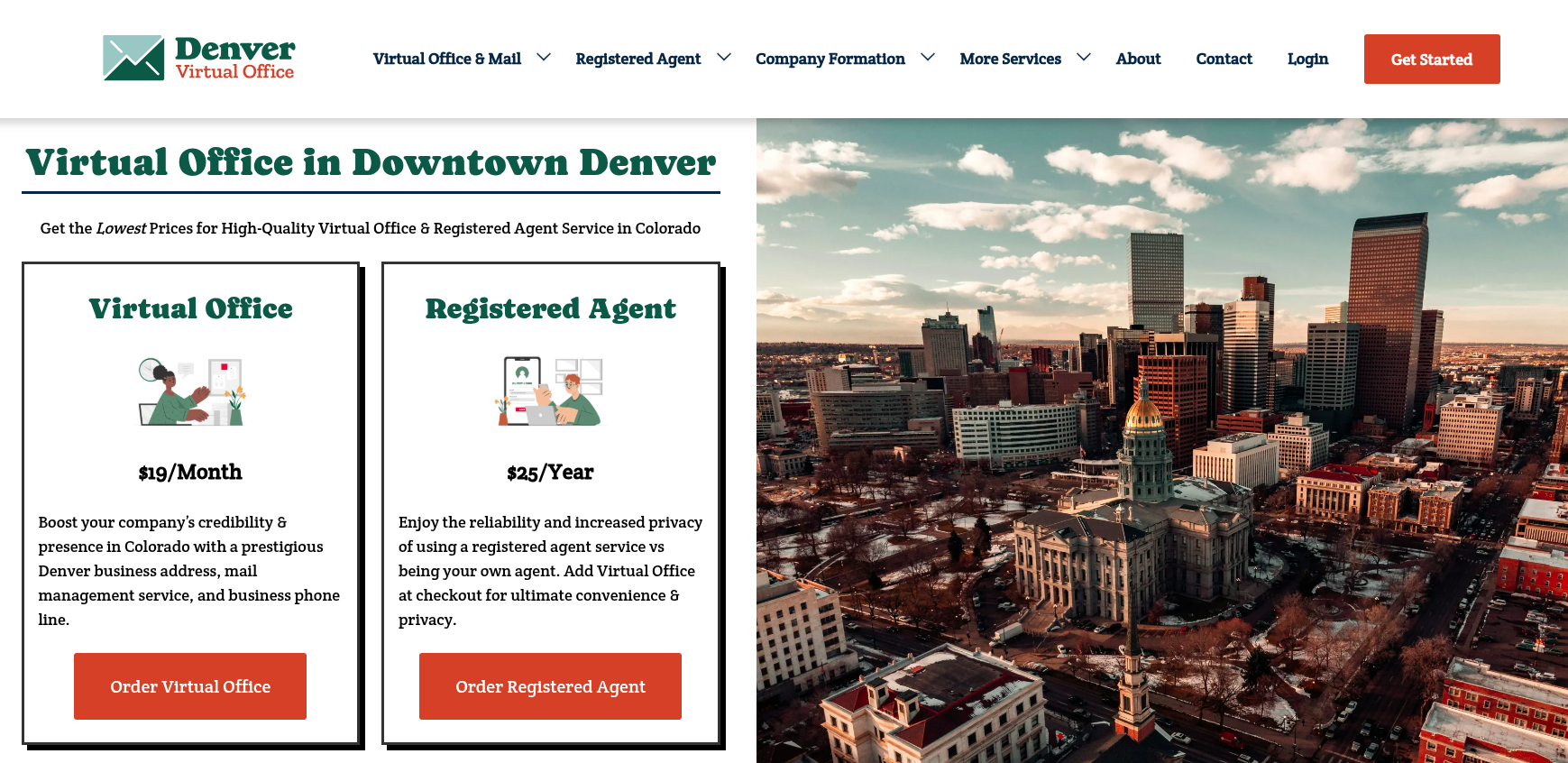 Screenshot of the Denver Virtual Office Homepage, October 2025