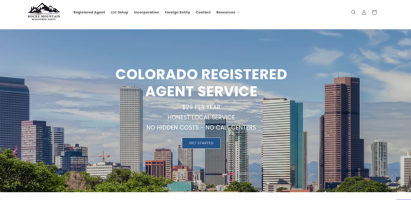 Screenshot of the Rocky Mountain Registered Agent Homepage, October 2025