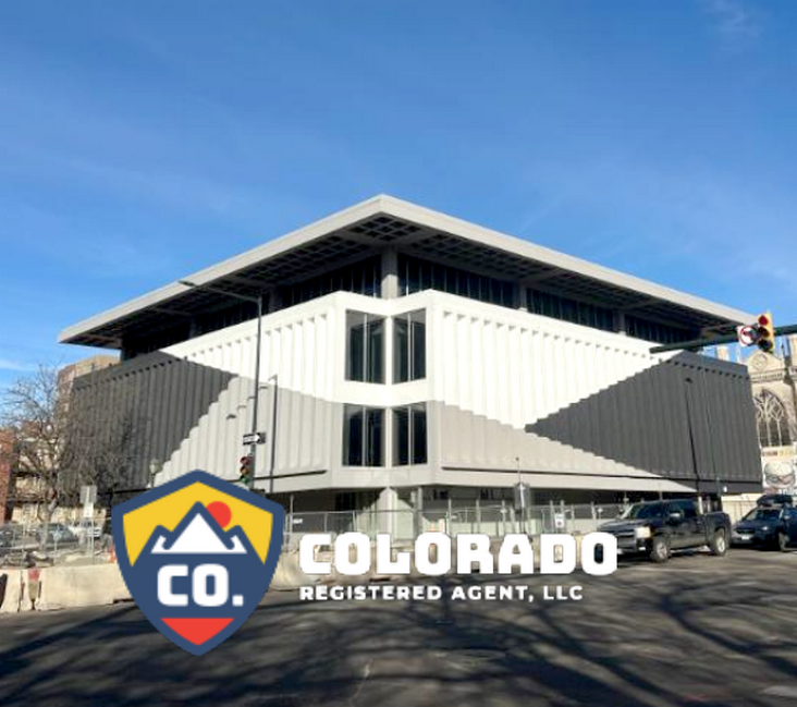 Corner of the Colorado Registered Agent LLC building with the Capitol building in the background.