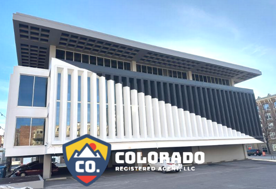 Exterior view of a large commercial building, home of Colorado Registered Agent LLC.